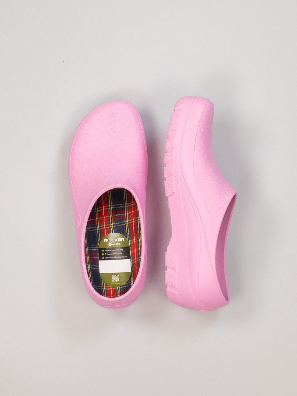 Roze Rocker Gardy Cork Pink tuinklompen van bovenaf en van opzij