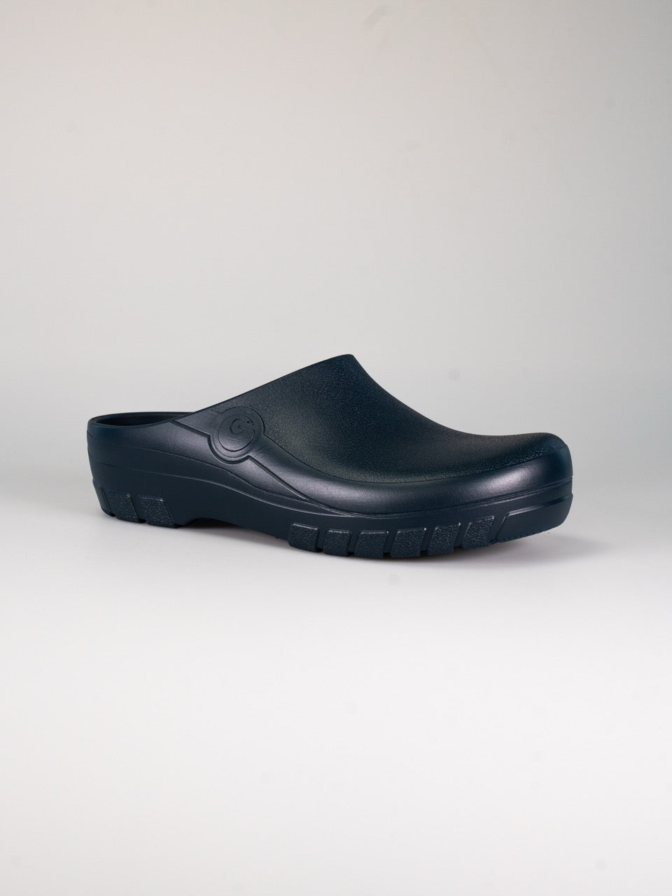 Rocker Gardy Foam Blue Open, blauwe tuinklomp met open hiel, schuin aanzicht