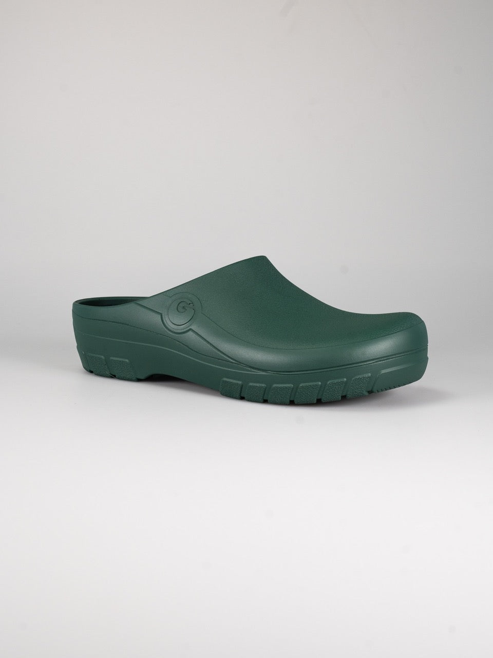 Rocker Gardy Foam Green Open, groene tuinklomp met open hiel, schuin aanzicht